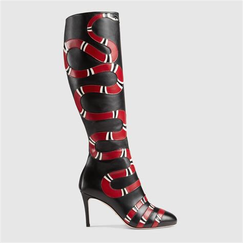 gucci boot with snake on bottom|Gucci Leather Snake Knee Boot in Black .